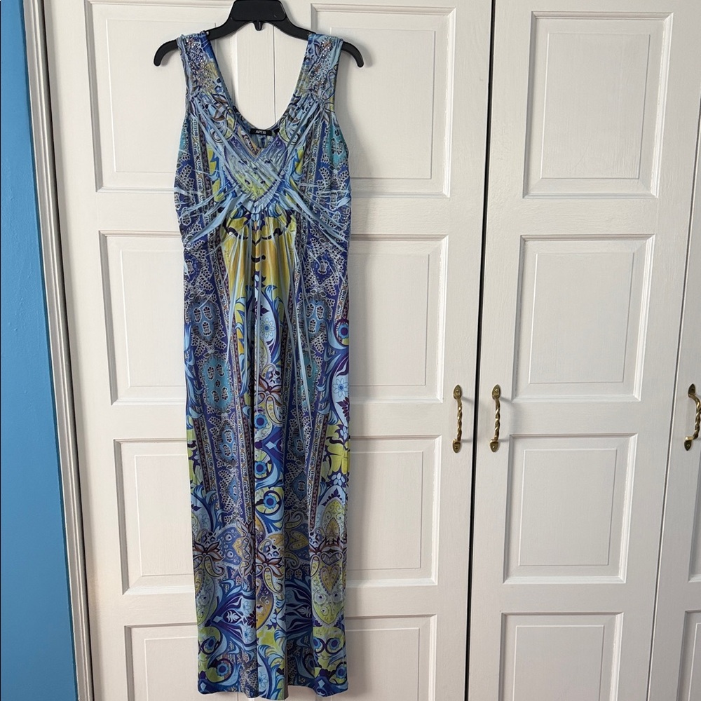 Apt. 9 Blue and Yellow Paisley Print Maxi Dress